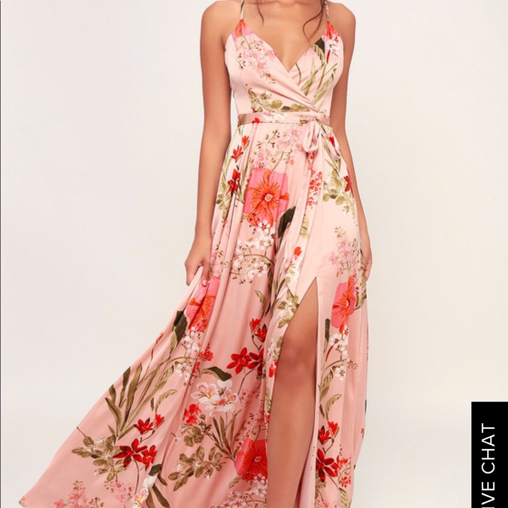 Lulus Still the One Blush Floral Print Satin Maxi